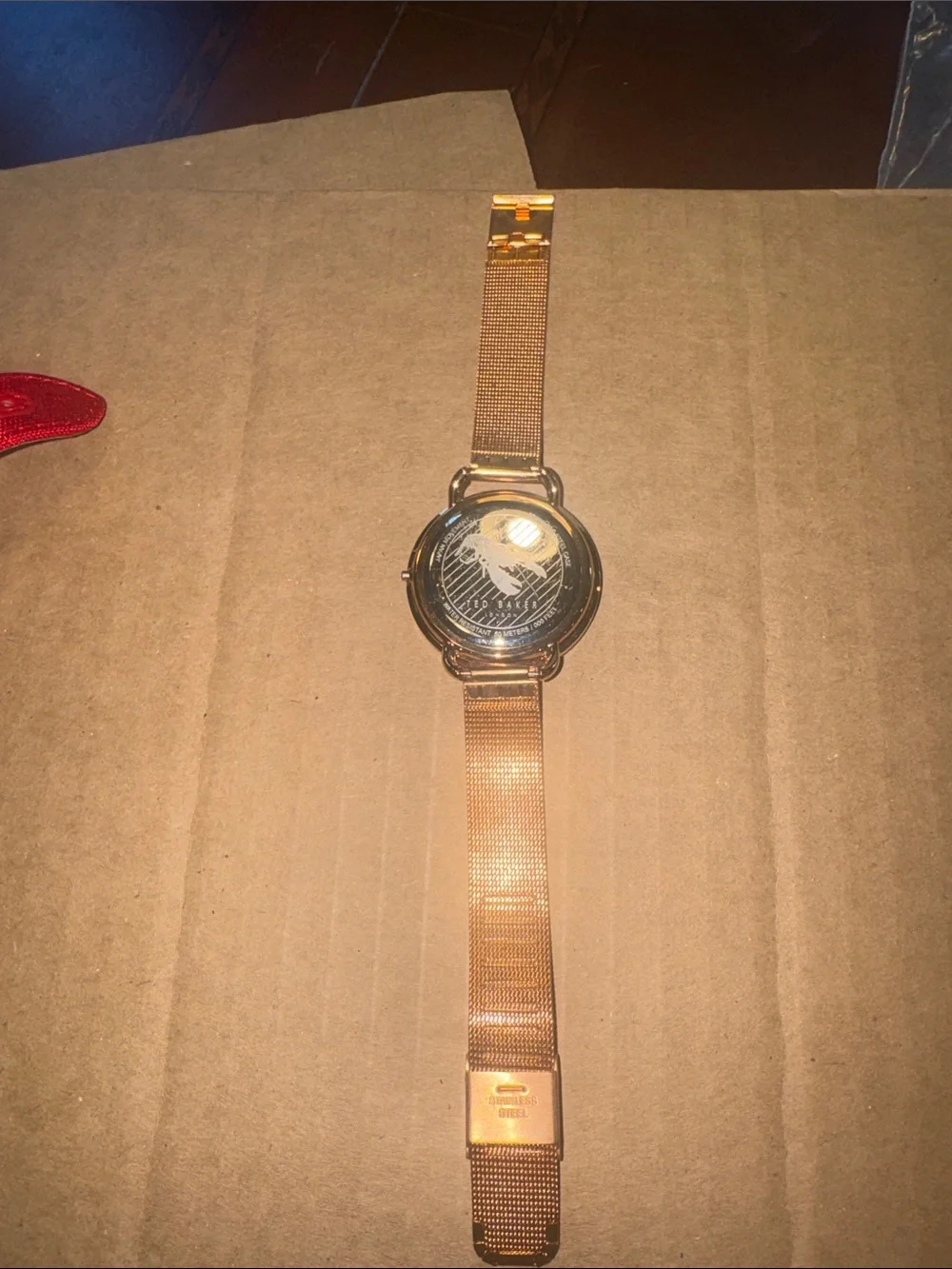 Ted Baker Rose Gold Mesh Watch with Textured Gray Dial